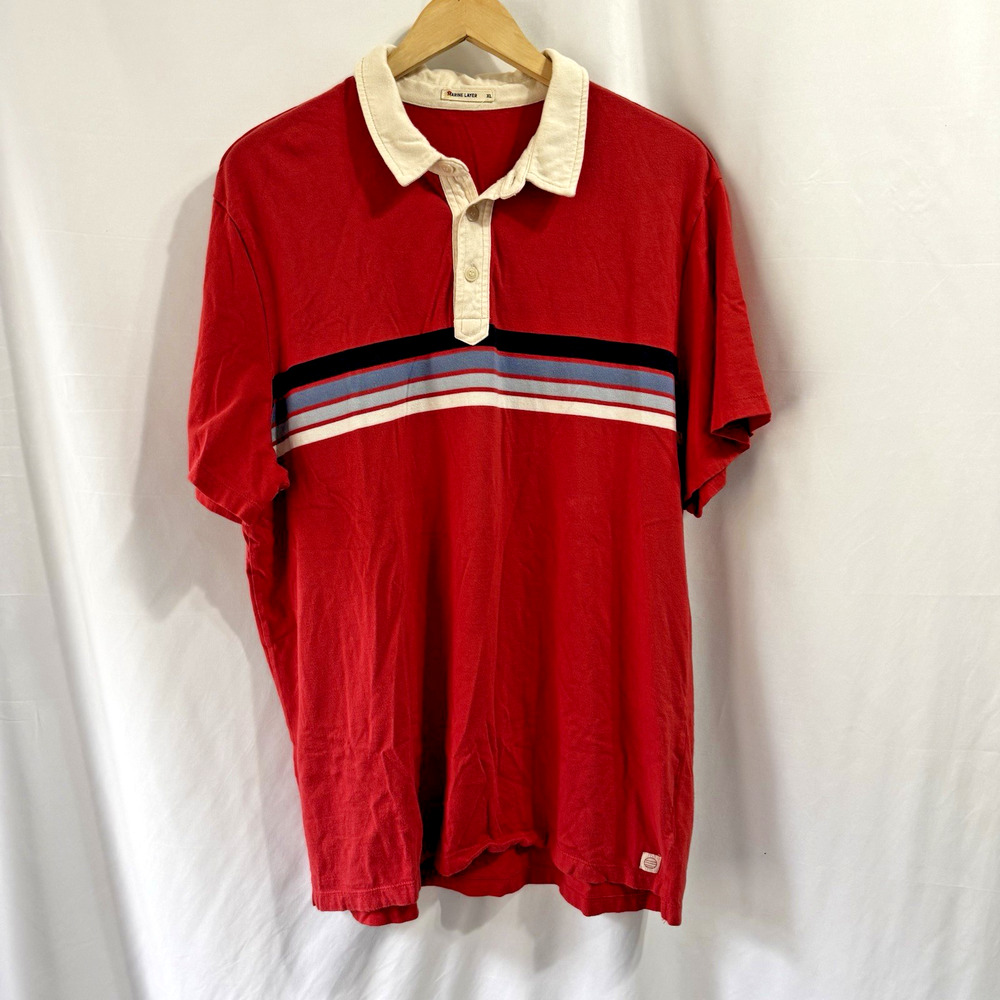 Marine Layer Mens Red Retro Striped Polo Shirt XL Modal 70s 80s Preppy Casual